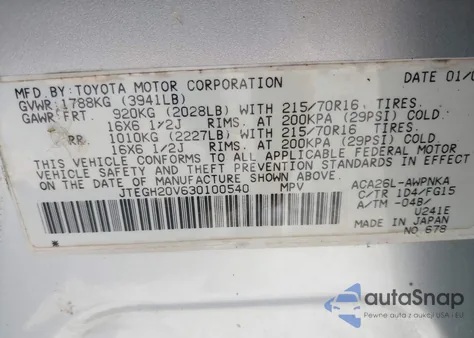 2003 Toyota Rav4 из США, поврежденный, VIN JTEGH20V630100540